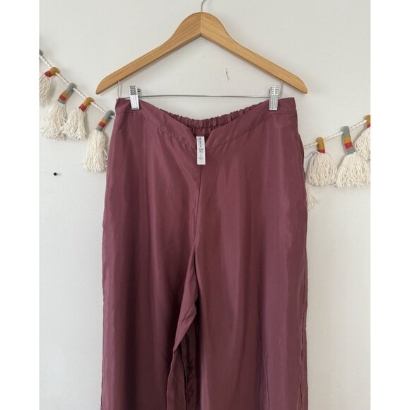 Athleta Calm Cool Relaxed Palazzo Pull On Satin Pant Berry Pink Lounge Sleepwear - Picture 5 of 7